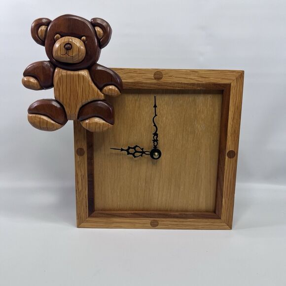 Vintage Handmade Wooden Teddy Bear Clock Working - Picture 1 of 12